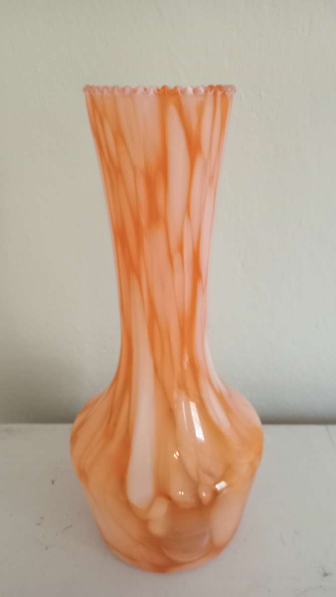 Stunning Murano Orange and White Vase 25cm H