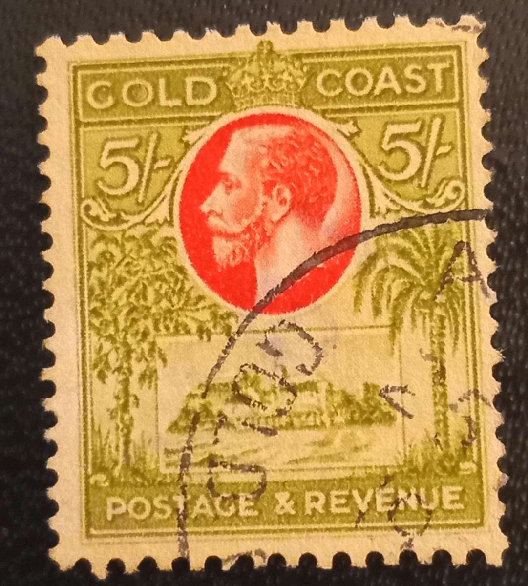 GOLD COAST 1928, 5/-, High Value CASTLE, SG 112, with Gold COAST CDS, CV used $65. FVU