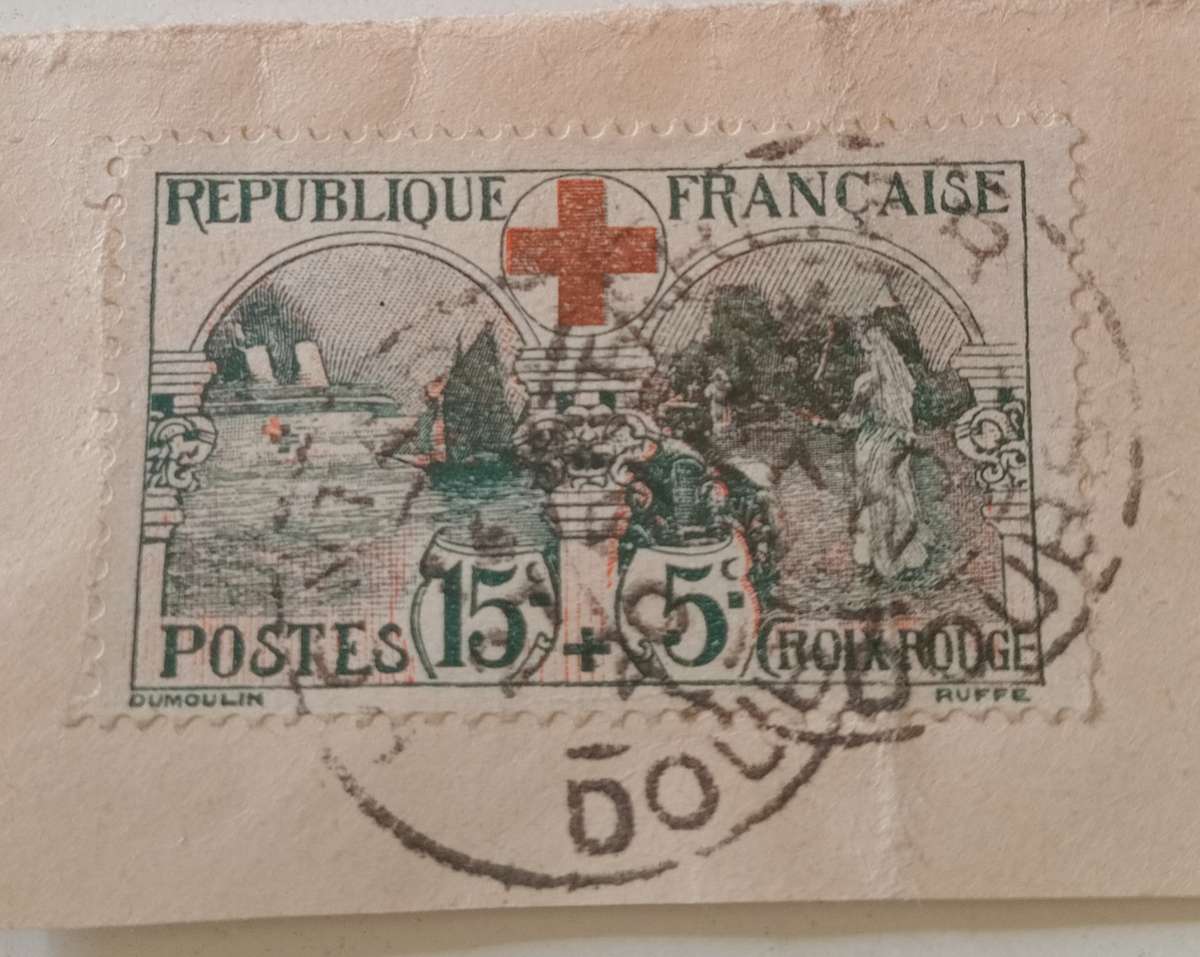 France #B11, 1918 15c + 5c Red Cross Hospital Ship Nurses, used on piece, CV used R700