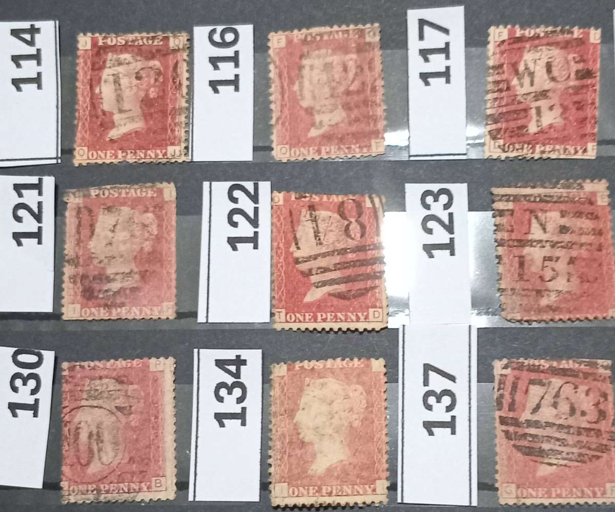 GB QV 1868 SG43/44, 15 x 1d Penny Red, Good Used, All different Plate nrs