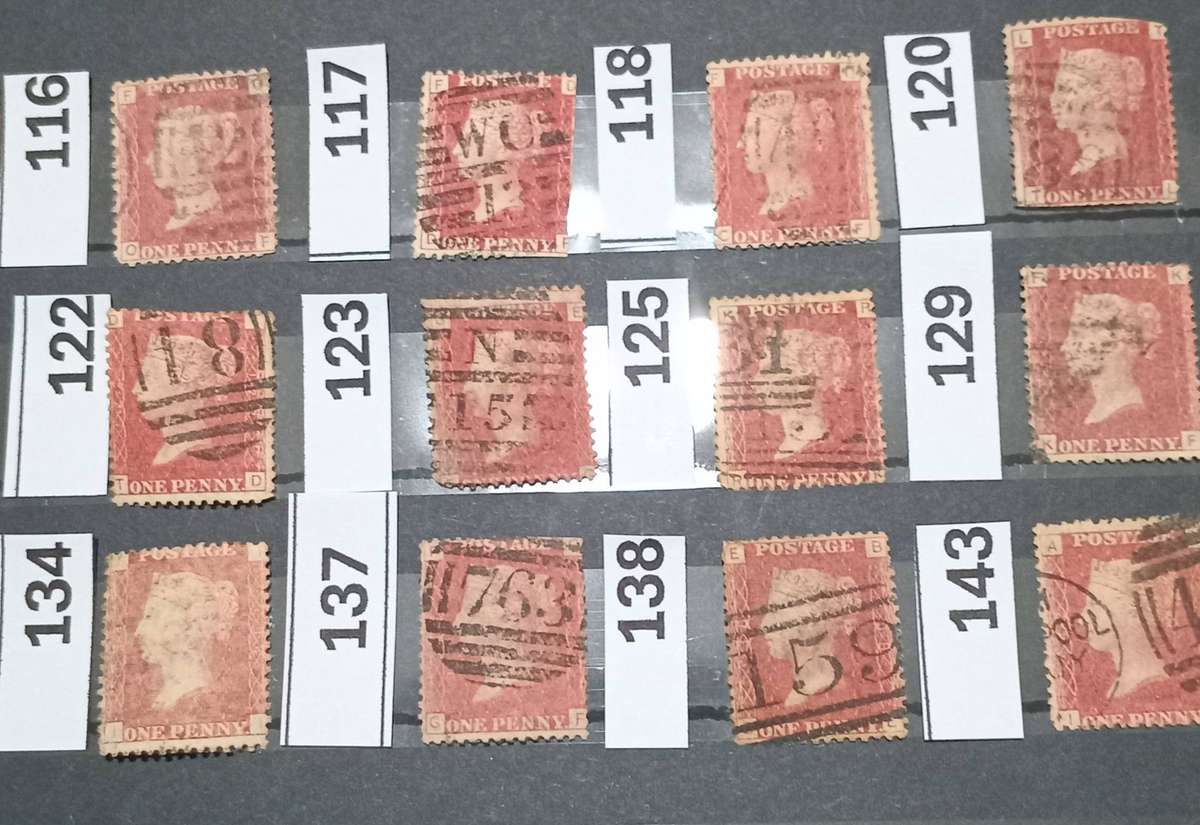 GB QV 1868 SG43/44, 15 x 1d Penny Red, Good Used, All different Plate nrs