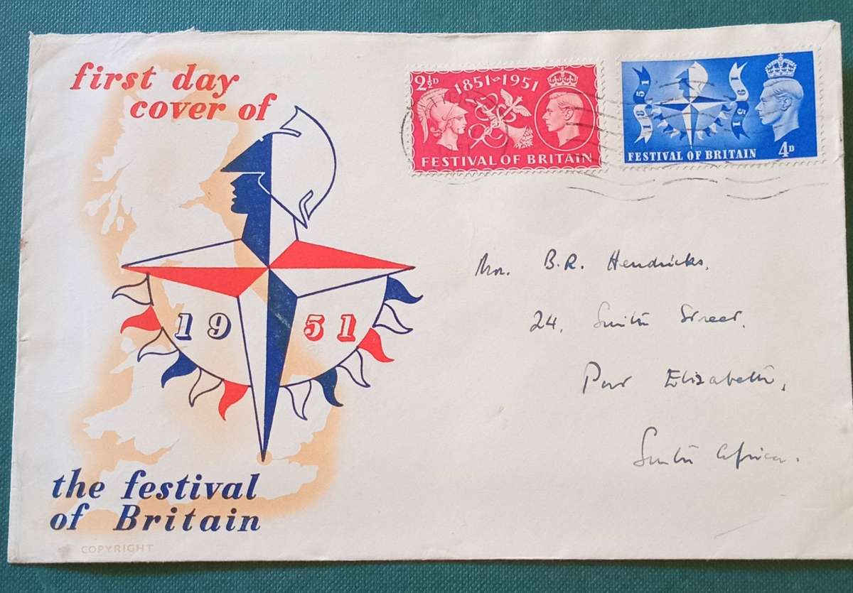 GREAT BRITAIN 1951 FESTIVAL OF BRITAIN FDC SEND TO SOUTH AFRICA(PE)