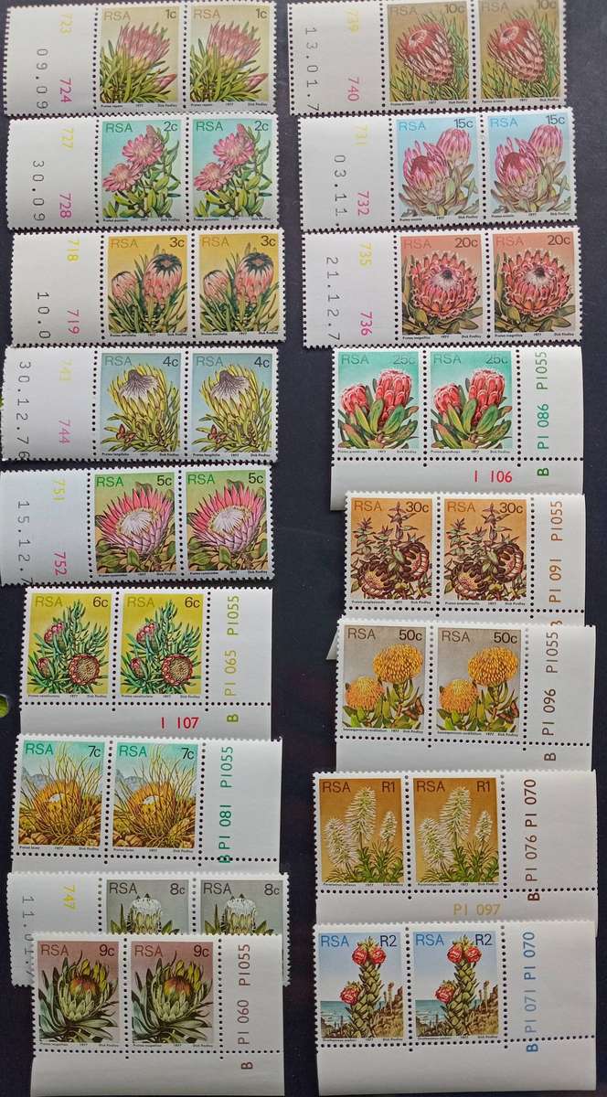RSA 1977 3rd Definitive Pairs with part Date&/Pane nrs #, Mostly B Panes MNH. LOVELY SELECTION.