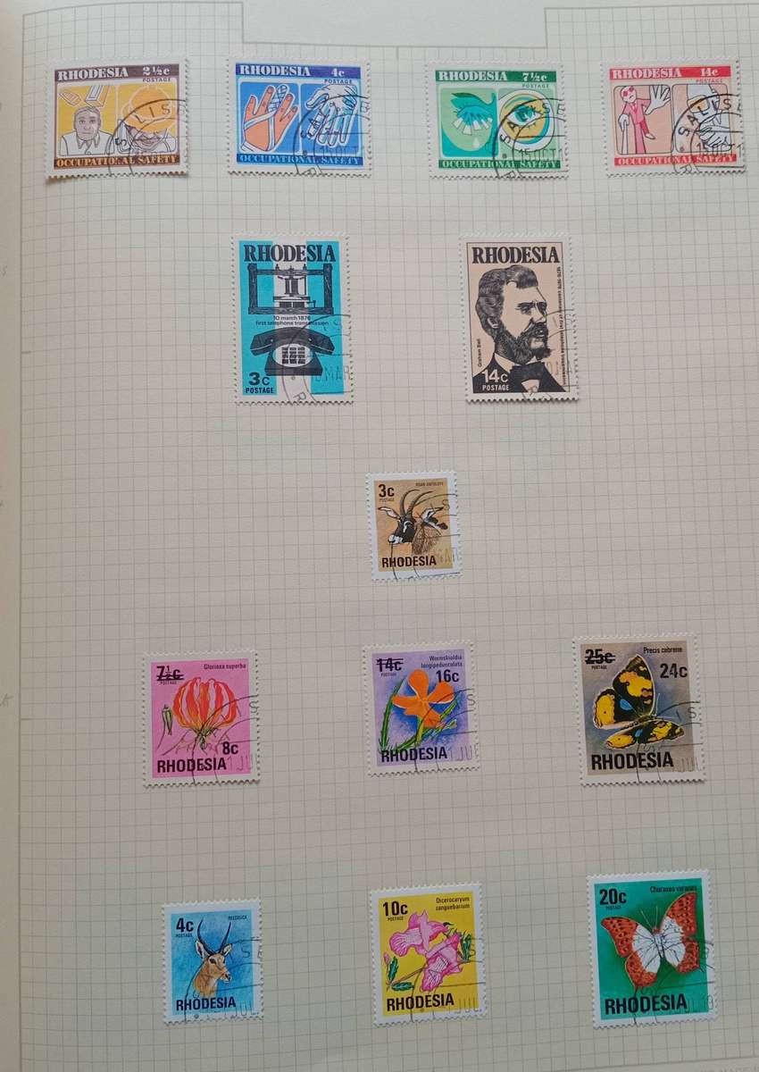 RHODESIA 21 PAGE ALBUM FROM 1952 & UP. NOT ALL PAGES SHOWN. LOVELY COLLECTION