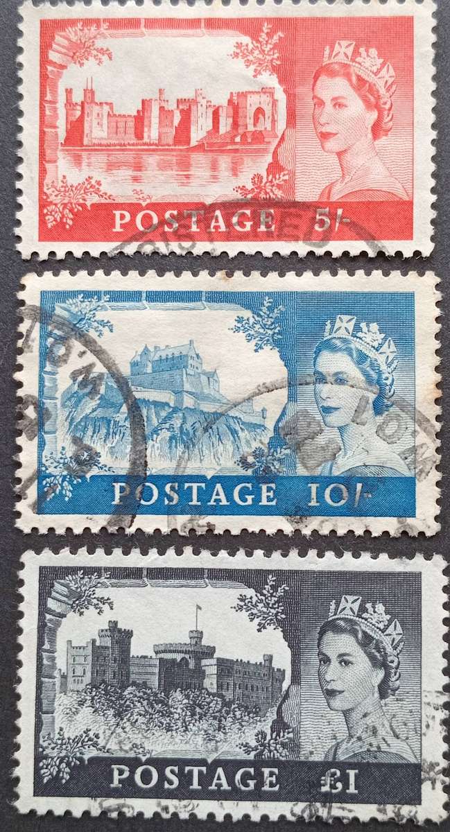 GREAT BRITAIN 1959 CASTLES SG596a-598a Watermark 179 MULTIPLE CROWNS FVU