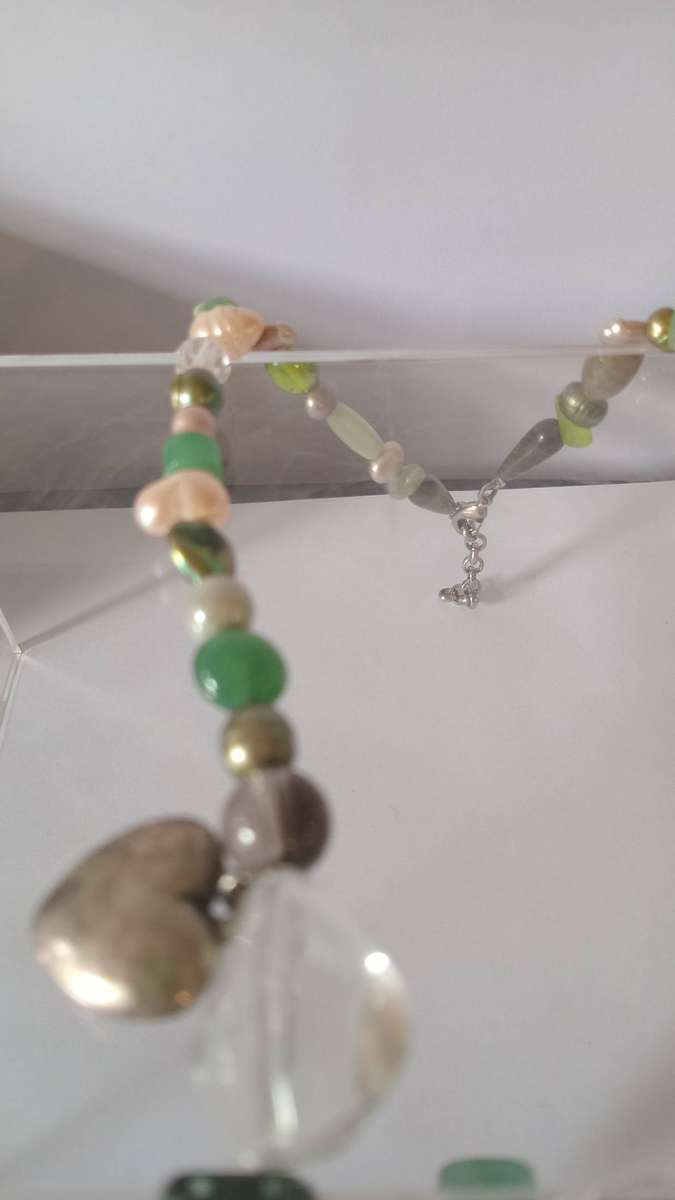 Beautiful Unique Fresh Water Pearl Necklace with Glass Beads in-between plus charms