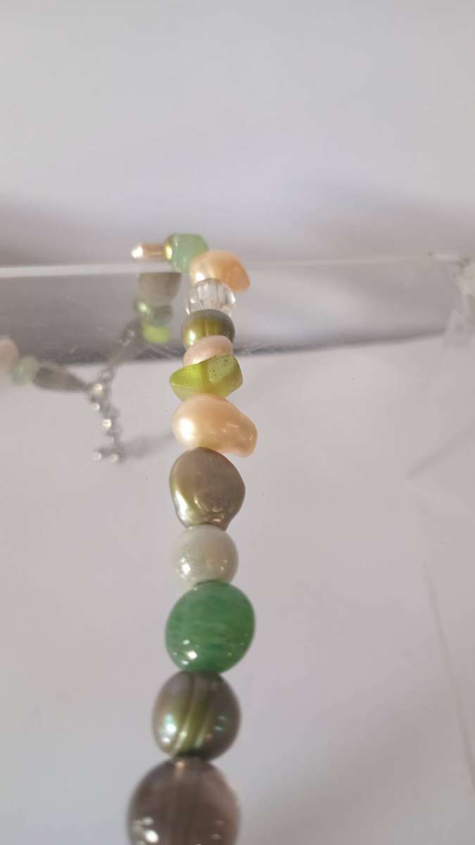 Beautiful Unique Fresh Water Pearl Necklace with Glass Beads in-between plus charms
