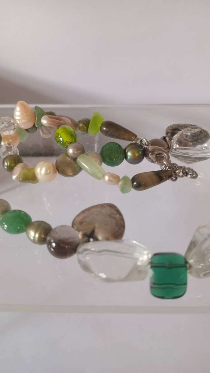 Beautiful Unique Fresh Water Pearl Necklace with Glass Beads in-between plus charms