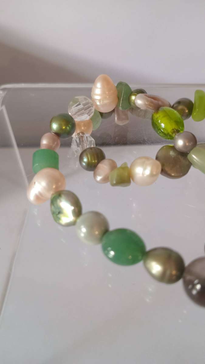 Beautiful Unique Fresh Water Pearl Necklace with Glass Beads in-between plus charms