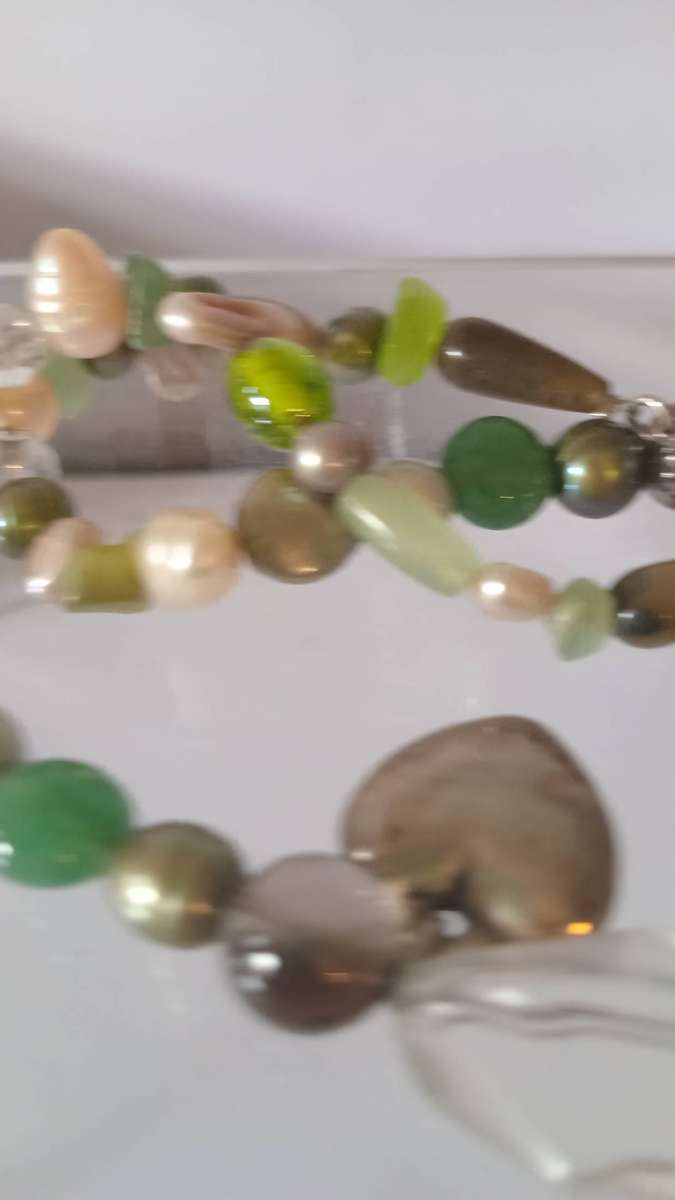 Beautiful Unique Fresh Water Pearl Necklace with Glass Beads in-between plus charms