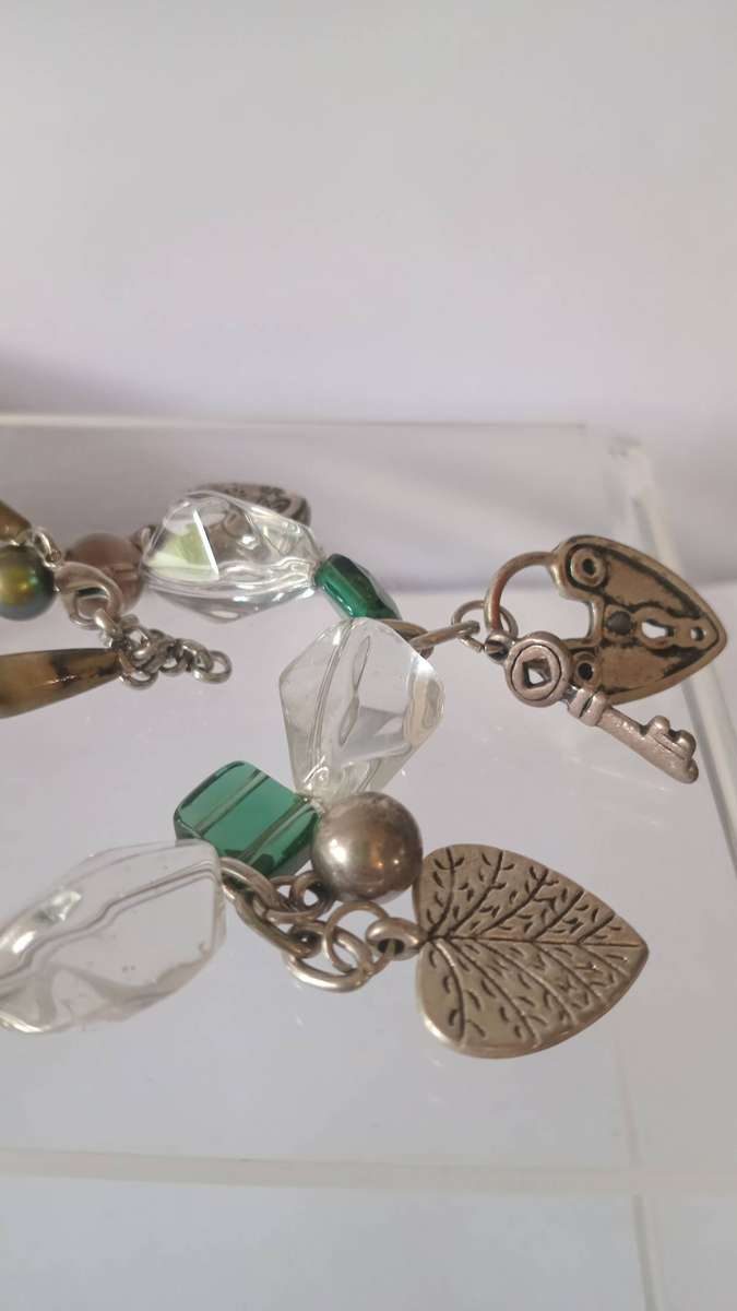 Beautiful Unique Fresh Water Pearl Necklace with Glass Beads in-between plus charms