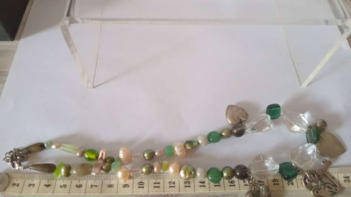 Beautiful Unique Fresh Water Pearl Necklace with Glass Beads in-between plus charms