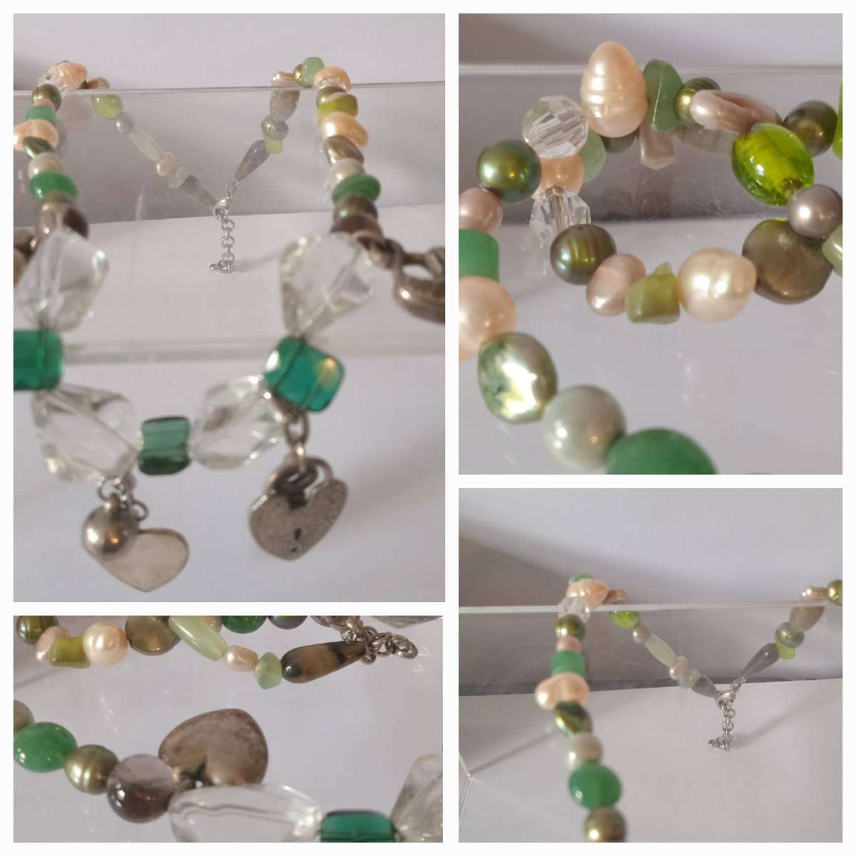 Beautiful Unique Fresh Water Pearl Necklace with Glass Beads in-between plus charms