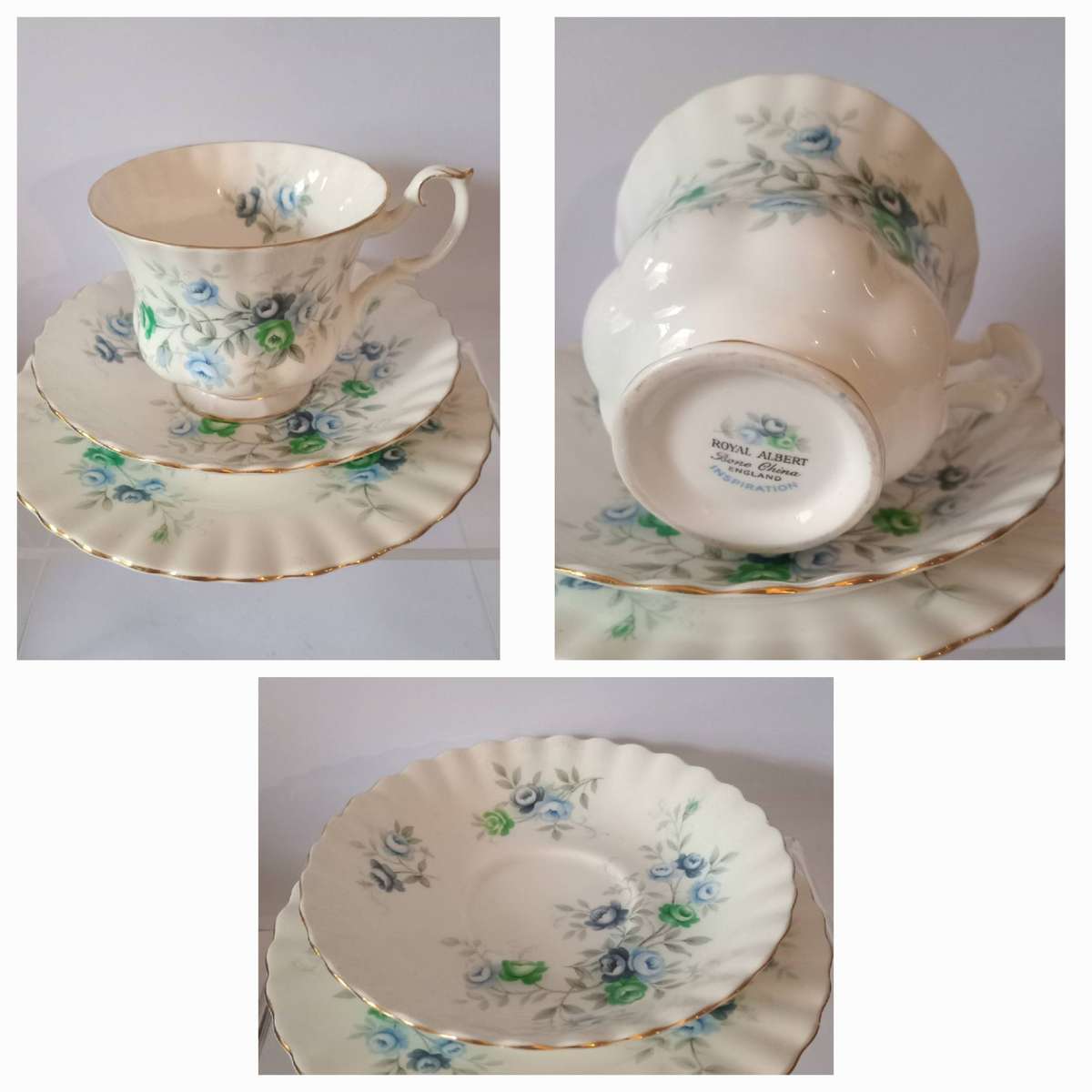 ROYAL ALBERT INSPIRATION TRIO Blue and green flower design