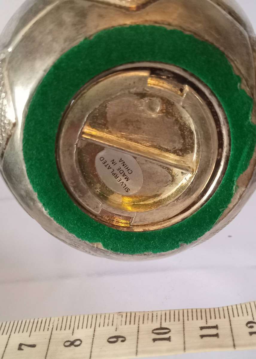 VINTAGE SILVER PLATED ENGLISH FOOTBALL BANK(MONEY BOX)with its original box