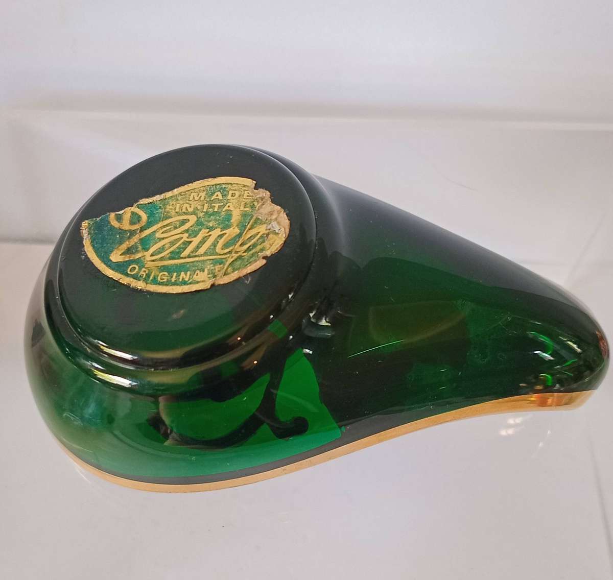 Stunning Italian Richly Gilded Green Glass handpainted and Gilded Trinket Bowl
