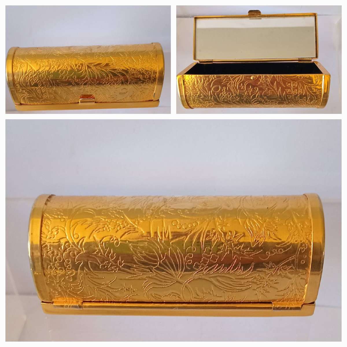 Stylish Vintage Gold Toned Engraved Lipstick holder with Mirror