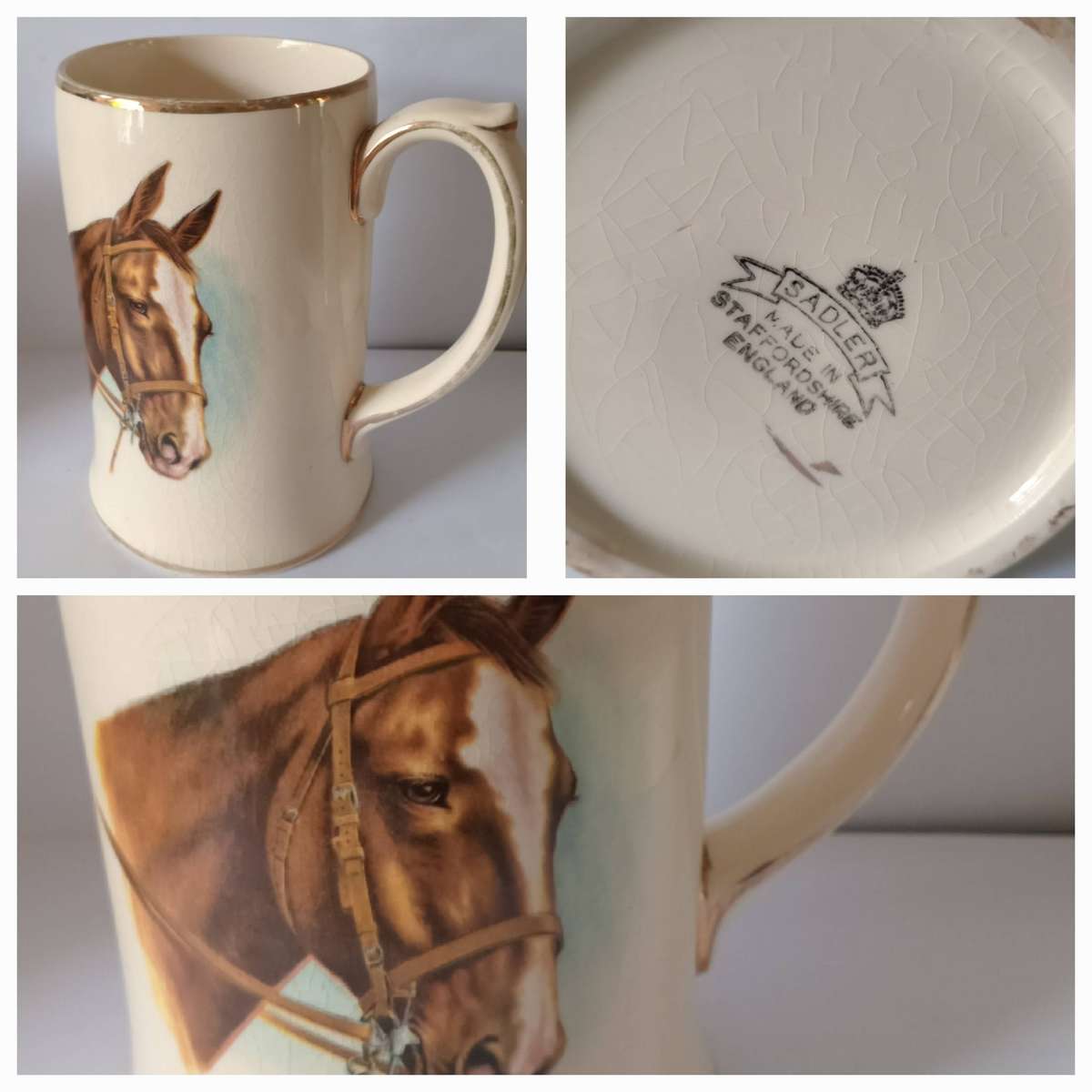 SADLER STAFFORDSHIRE ENGLAND BEAUTIFUL LARGE PORCELAIN BEER JUG