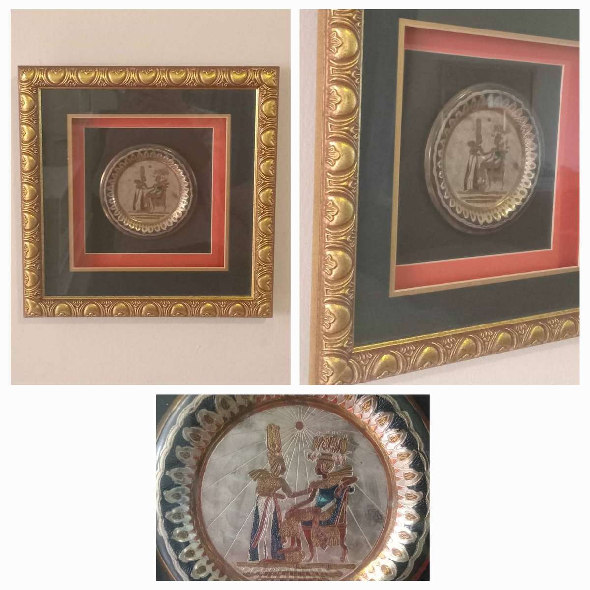 Egyptian Art Handpainted Copper Plate Framed in a Golden Frame 30 cm x 30 cm