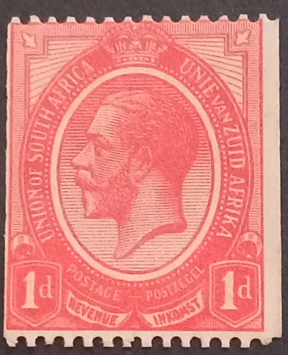Union of SA, Scarce Repaired Paper(Double bottom perfs) 1d Scarlet coil stamp, SG19 var