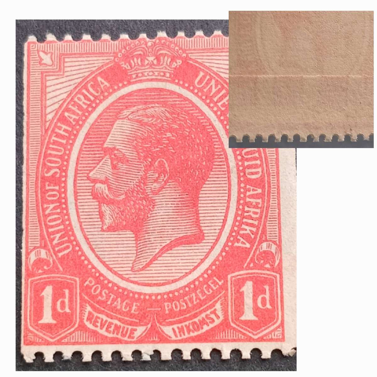 Union of SA, Scarce Repaired Paper(Double bottom perfs) 1d Scarlet coil stamp, SG19 var