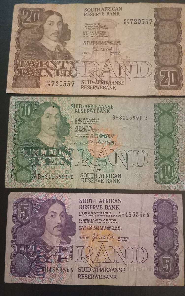 1990 RSA Bank Notes R10 Stals & De Kock R20+R5+R2(R2 uncirculated)