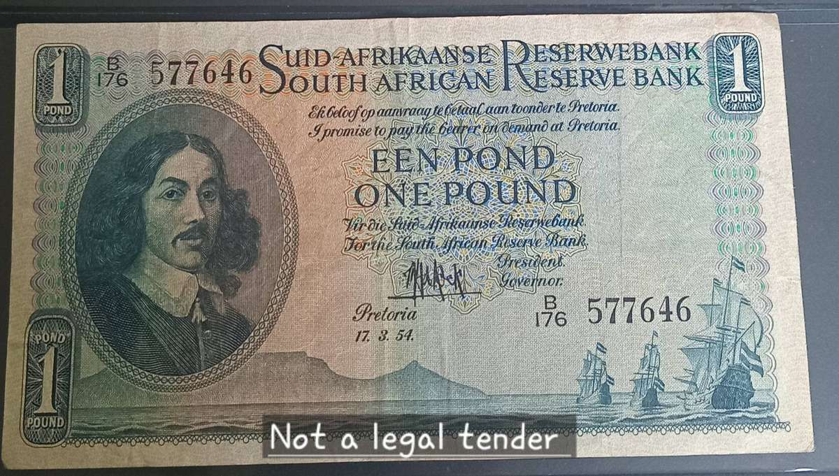 1954 South Africa 1 Pound Note 17.3.54 Circulated condition MH de Kock