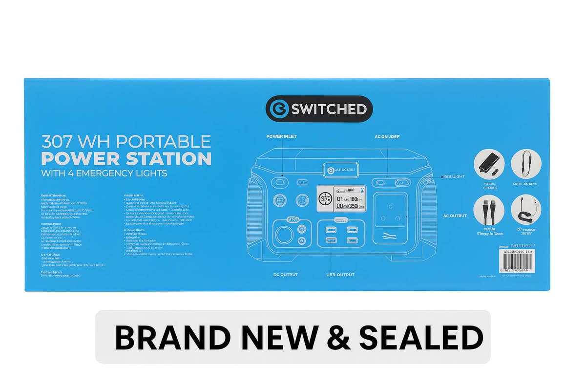 Brand New & Sealed Switched 307Wh Portable Power Station + 4 FREE Rechargeable Emergency lights