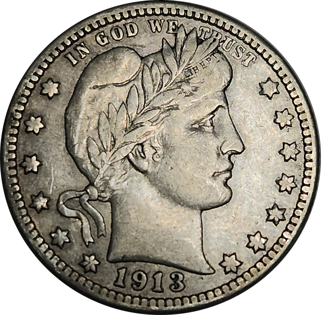 ¼$  (QUARTER) DOLLAR - 1913 "Barber Quarter"