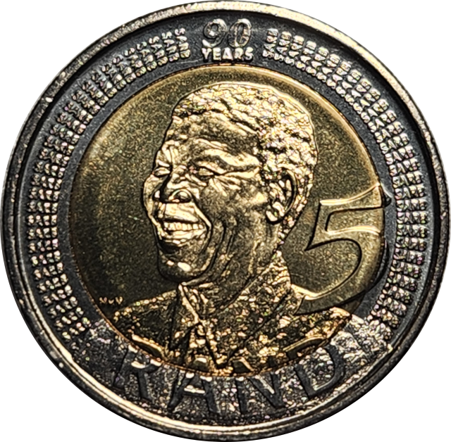5 (FIVE) RAND 2008 Mandela SMILEY - A/UNC - Additional strike visible on reverse !
