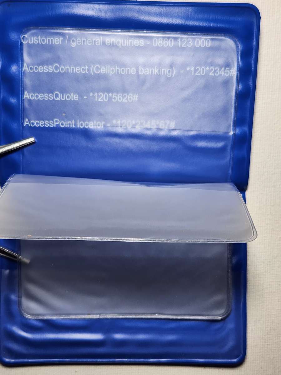 Old Standard Bank plastic Card Holder  (AccessBanking) with instructions printed inside