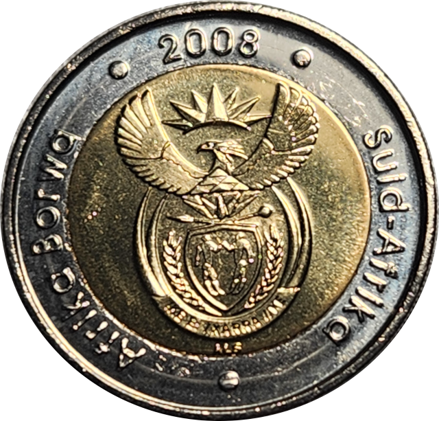 5 (FIVE) RAND 2008 Mandela SMILEY - A/UNC - Additional strike visible on reverse !