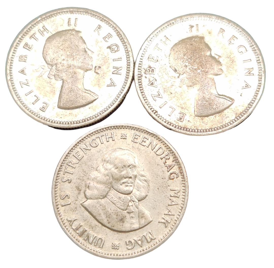2(TWO) Shillings and 20(TWENTY) Cent - x3 Coins  - SILVER 16.965 grams  0.500
