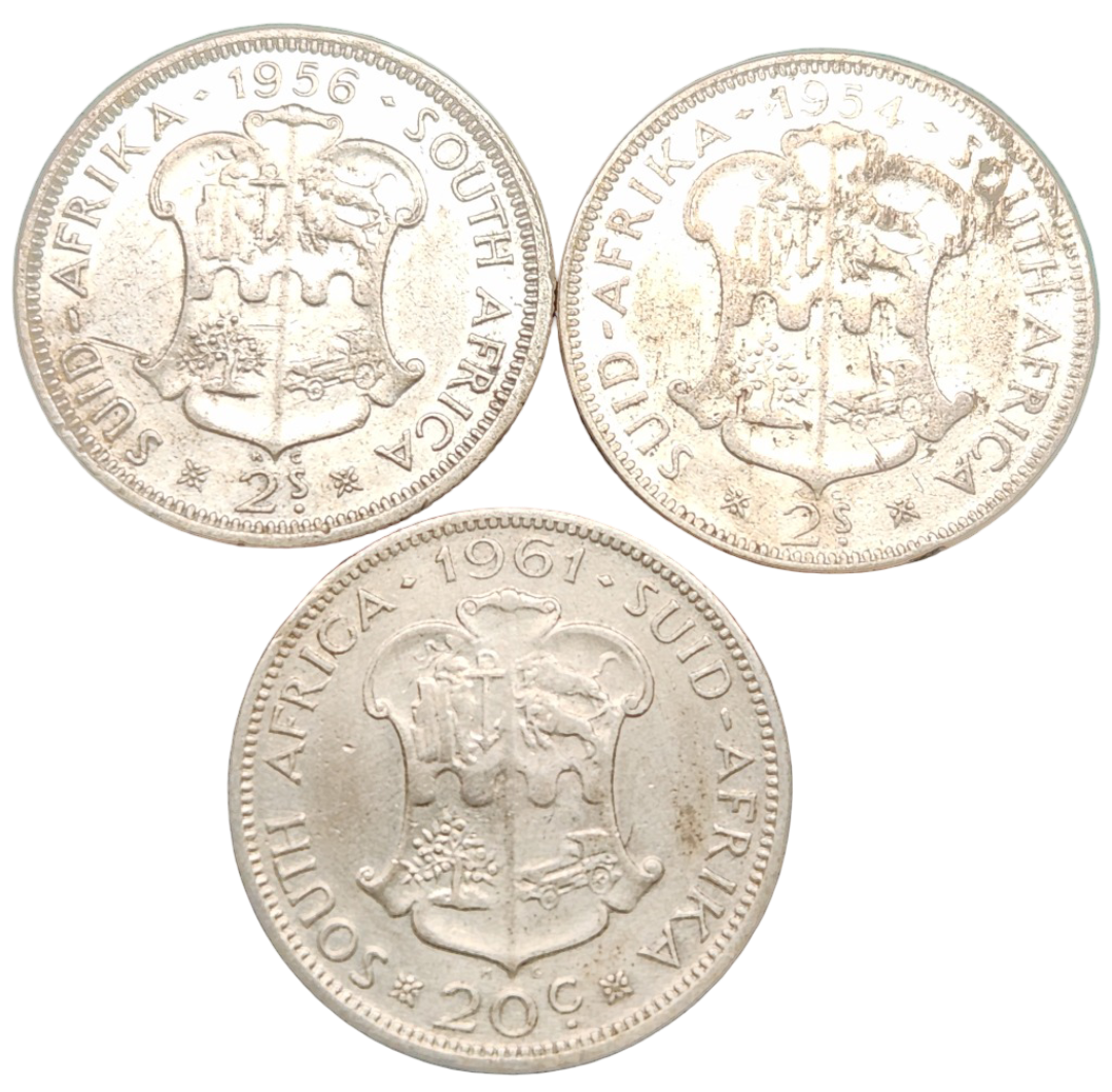 2(TWO) Shillings and 20(TWENTY) Cent - x3 Coins  - SILVER 16.965 grams  0.500
