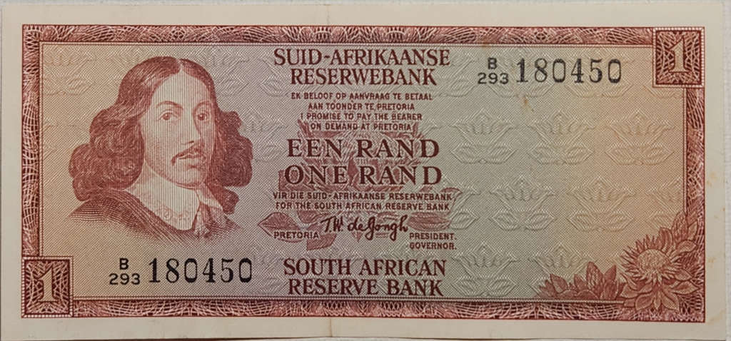 1 (ONE) RAND - T.W de Jongh - SPRINGBOK Watermark  - B293 180450 - Great Note !!