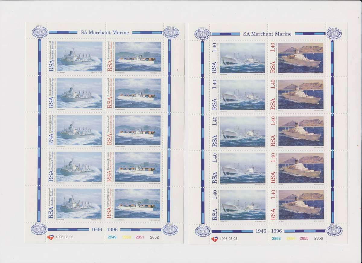 RSA - 1996 - SA Merchant Marine - FDC 6.40 2x Full Sheets MNH (SACC 967-970)