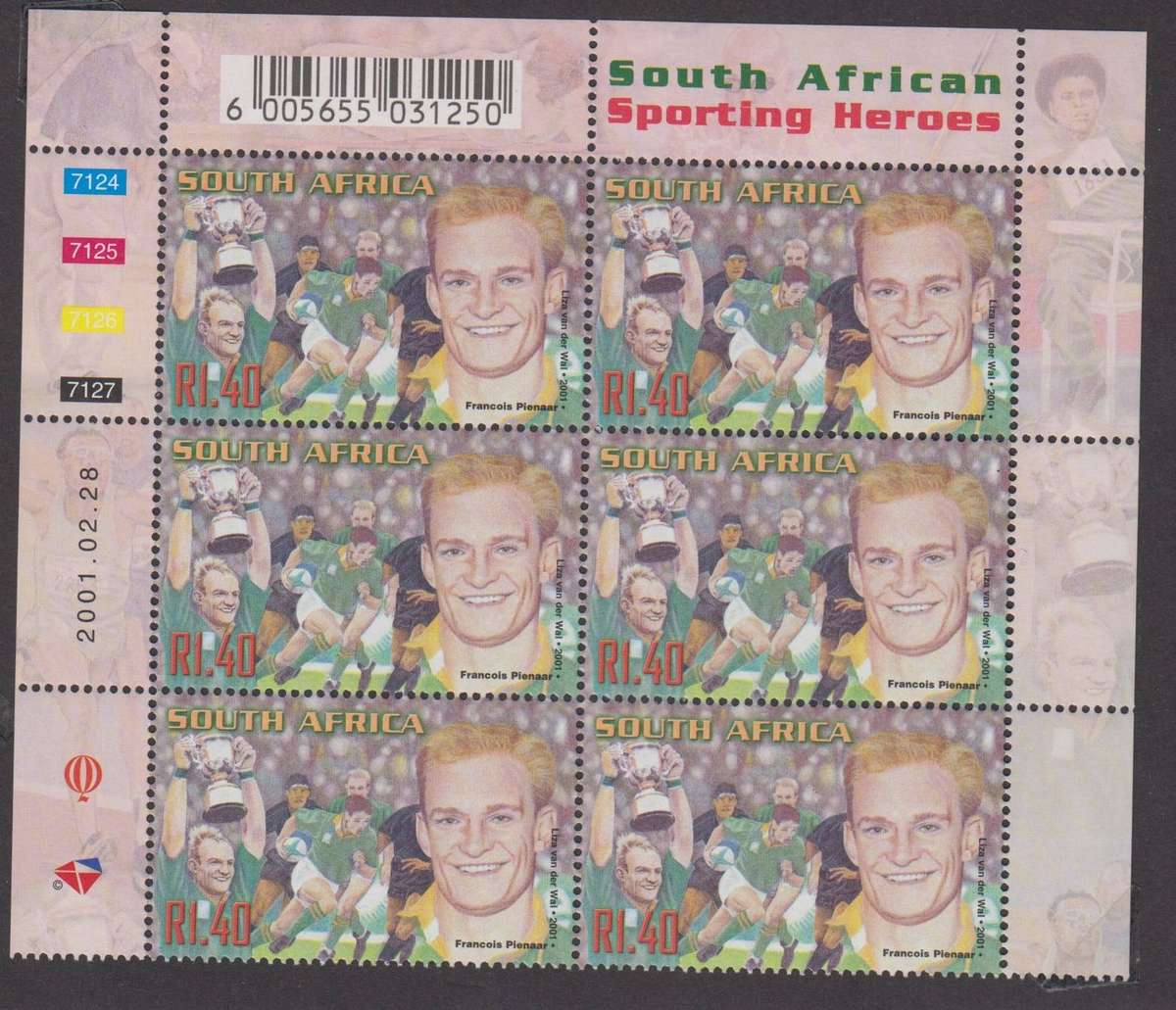 RSA - 2001 - Sporting Heroes Francois Pienaar - Control Block MNH - SACC 1351