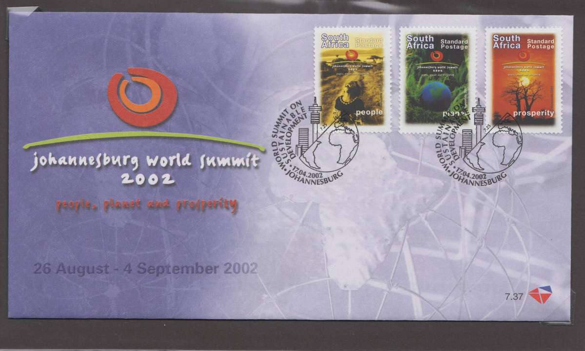 RSA - 2002 - JHB World Summit - FDC 7.37 - SACC 1482