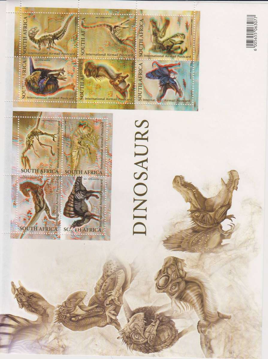 RSA - 2009 - 3D Dinosaur  - FDC 7.156 & 7.157 + MNH Sheetlet + Glasses - SACC 1985