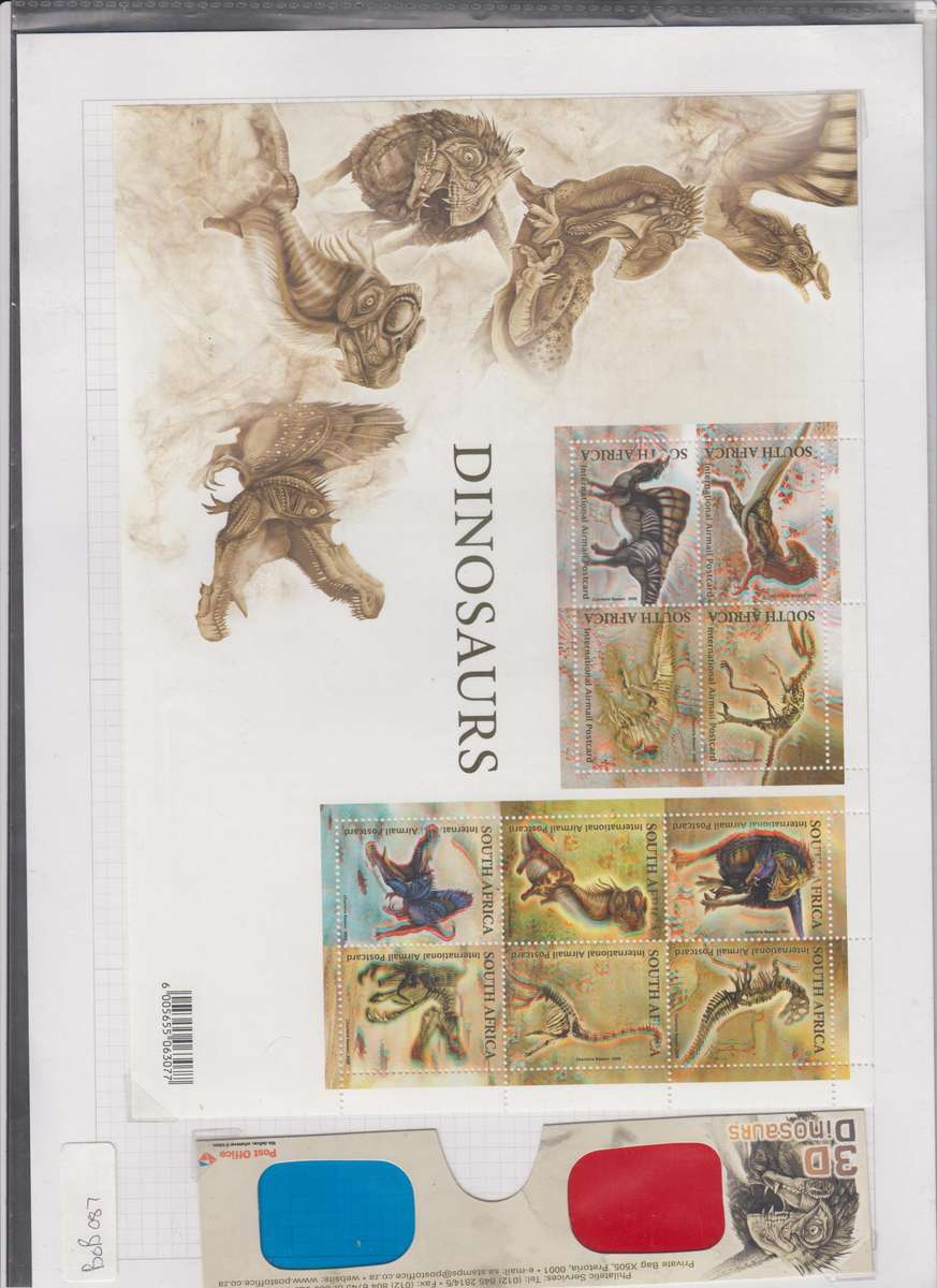 RSA - 3-D Dinosaurs Sheetlet MNH with 3d Glasses - SACC 1985