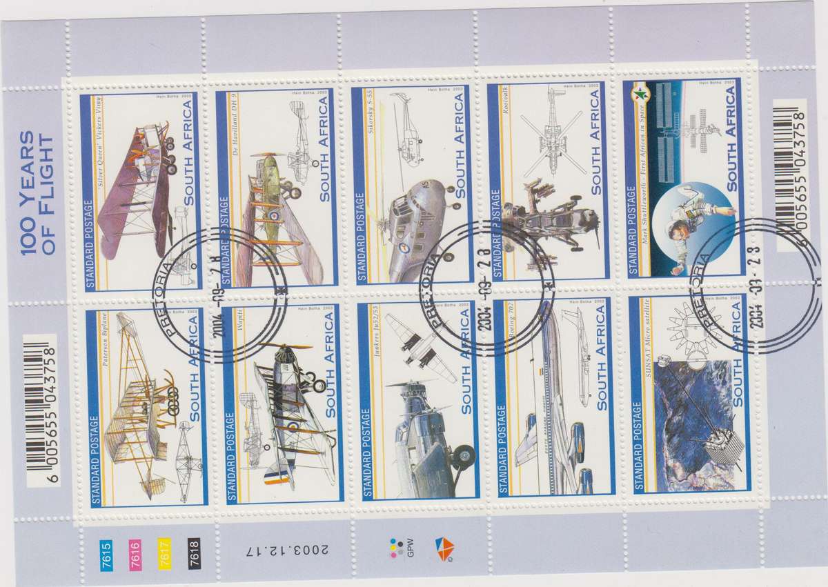 RSA - 100 Years of flight - CTO with Pretoria cancel- SACC 1602