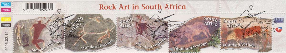 RSA - Rock Art in SA - CTO Control strip (SACC 1758-1762)
