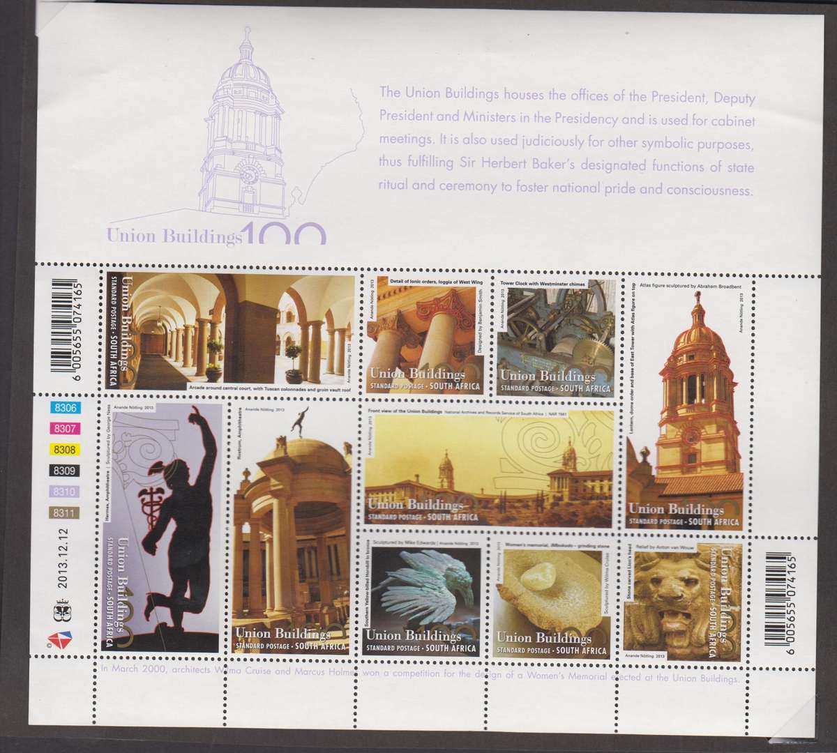 RSA - 2013 Centenary of the Union Building - MNH Full Sheet - SACC 2259