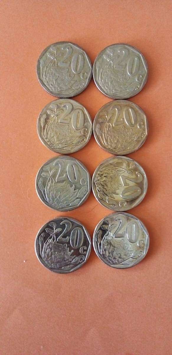 SOUTH AFRICA TWENTY CENT UNC COIN SET.