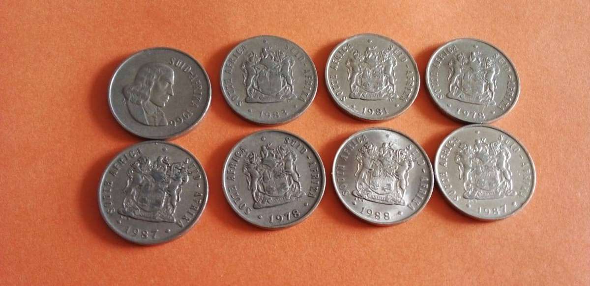 SOUTH AFRICA OLD TEN CENT COINS.X8
