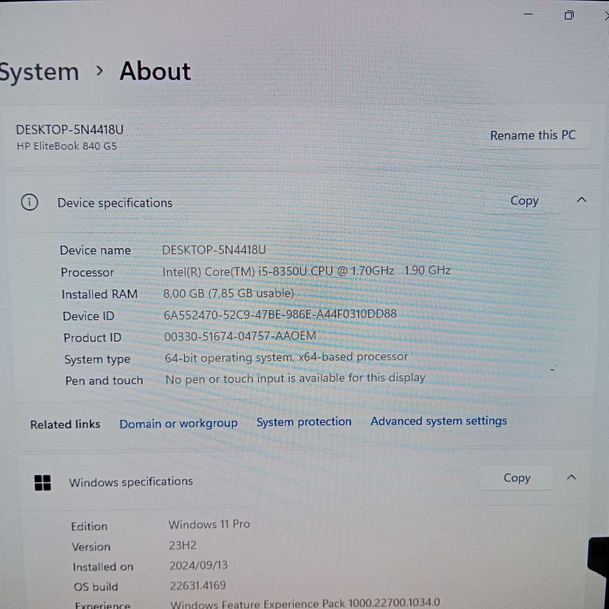 HP 840 G5 i5 8th Gen MainBoard with 8GB Ram OEM Battery, 250GB M.2  and Accessories