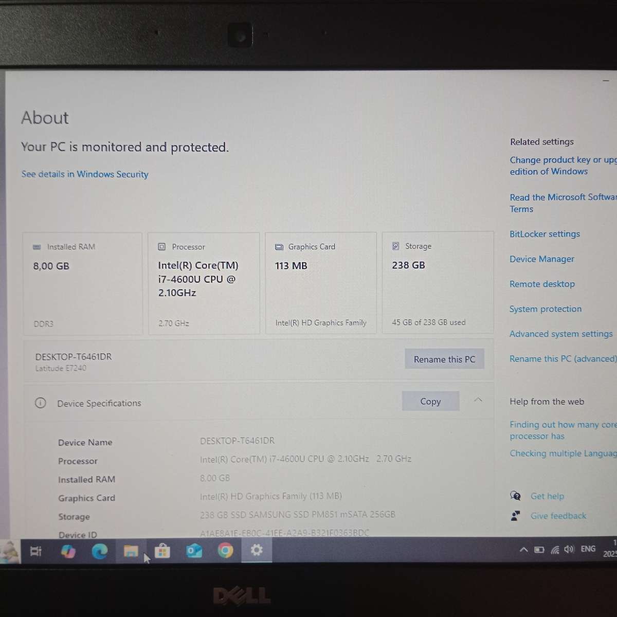 Dell Latitude E7240 i7-4th Gen with 8GB Ram - 250Gb SSD - LTE Module
