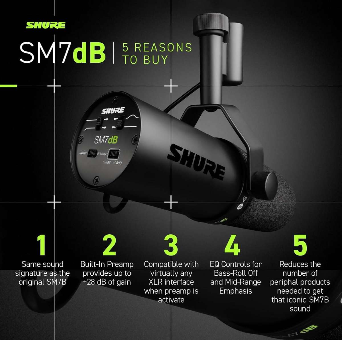Shure SM7dB Dynamic Vocal Microphone With Active Built-in Preamp
