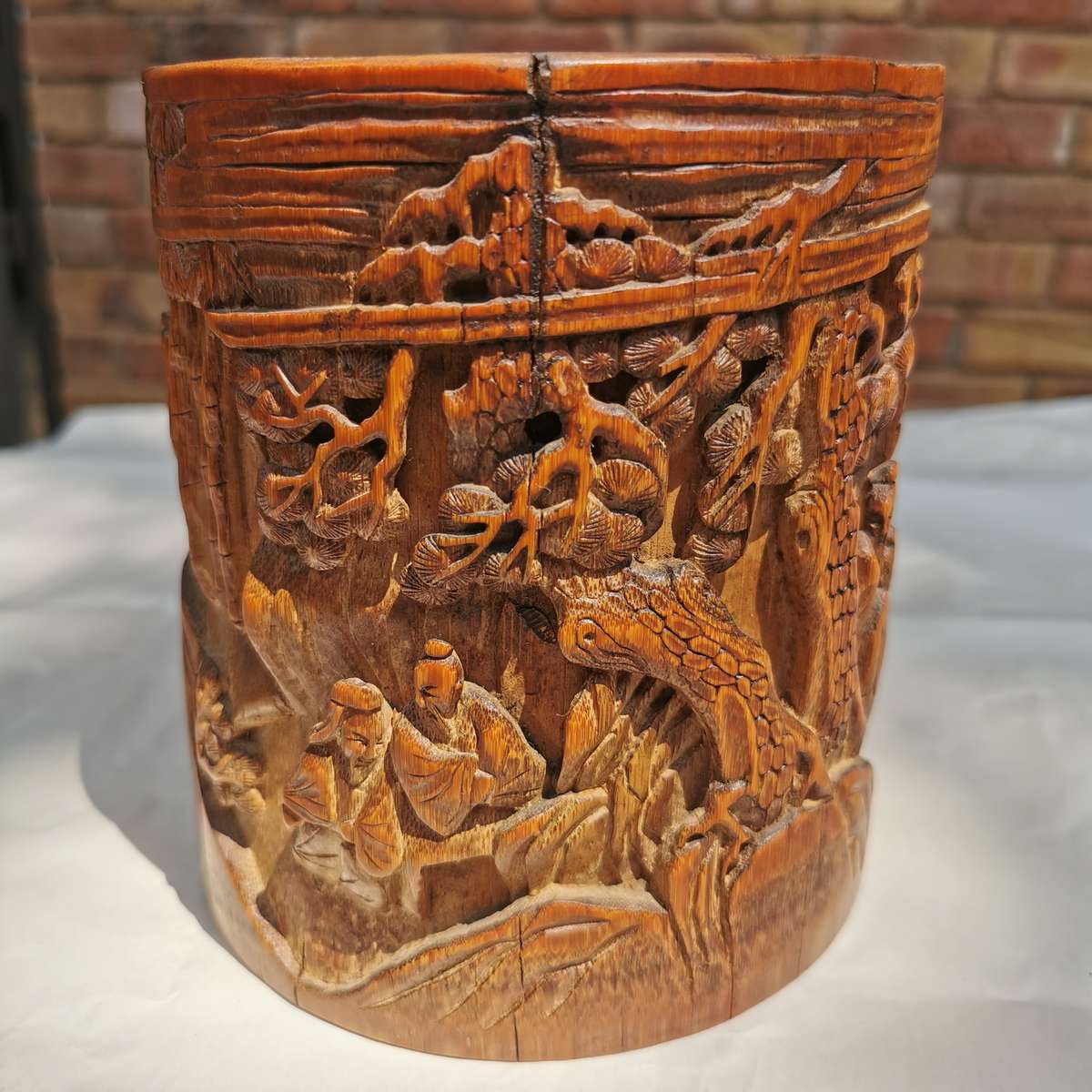 Antique Chinese The old Tibetan bamboo carving pen container from Chinese Qing Dynasty