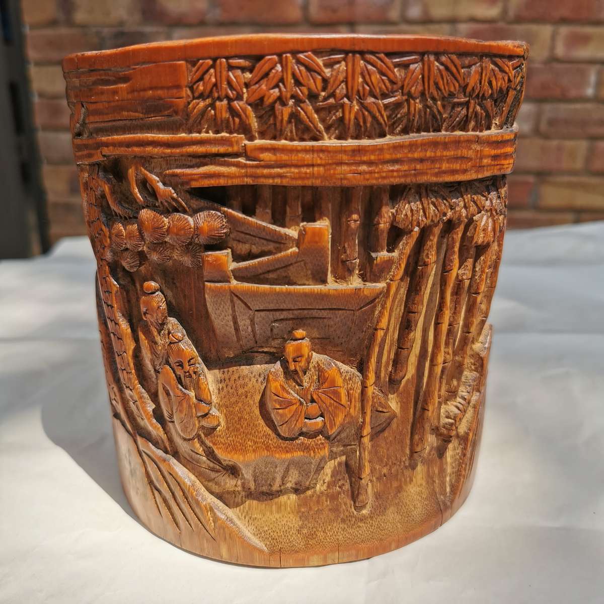 Antique Chinese The old Tibetan bamboo carving pen container from Chinese Qing Dynasty